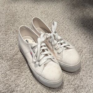 Superga White Canvas Platform Lace-Up Sneakers